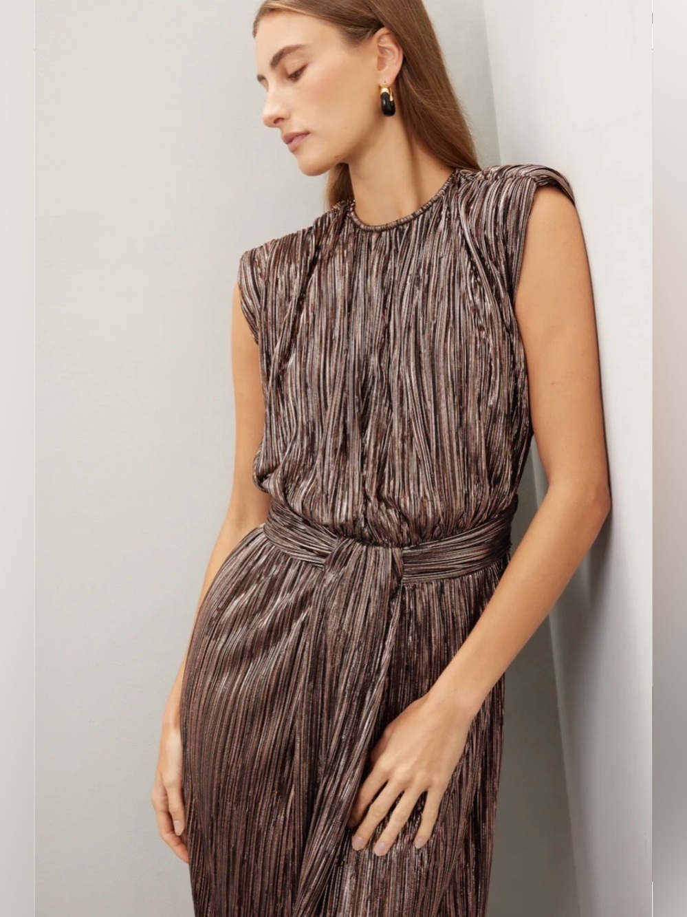 Sabina Musayev Sivian Dress
Metallic Brown Pleated Evening Gown size Large. - Picture 5 of 12